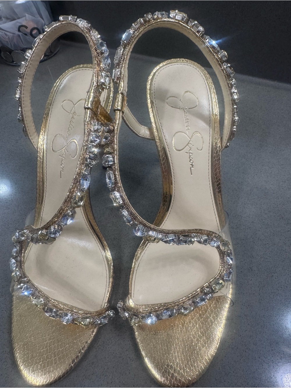 Jessica Simpson Gold Jeweled Slingback Heels